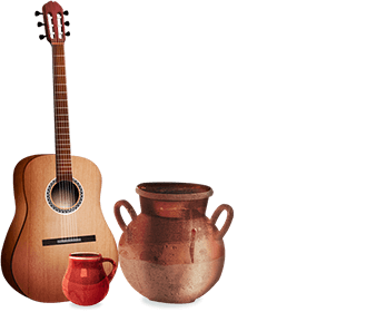 Guitar with two clay pots